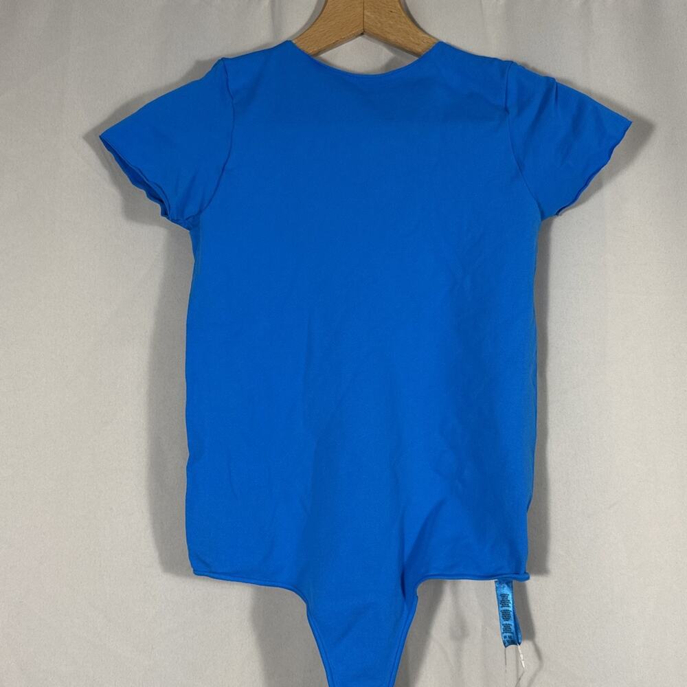 SKIMS Fits Everybody Bodysuit Women Sm Med Short Sleeve Royal Blue Crew Neck